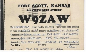 QSL 1938 Fort Scott Kansas Funkkarte - Bild 1 von 1