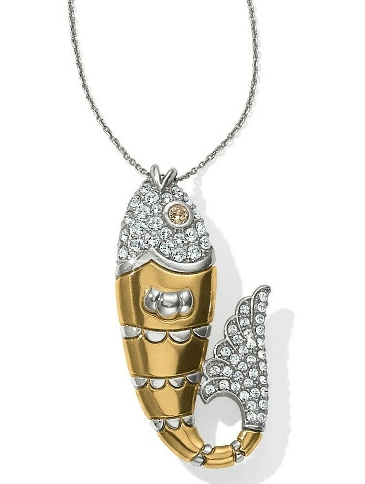 Brighton Ocean Dream Large Fish Gold Crystal Reversible Long Necklace NWTag