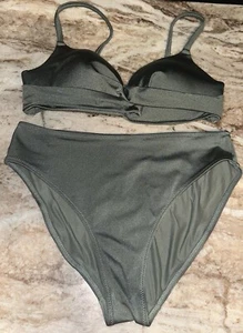 Top da bagno bikini donna verde metallizzato 2 pz costume da bagno regolabile S/M - Foto 1 di 8