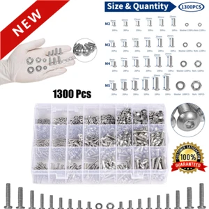 1300pz Viti e Dadi Testa Bottone Presa Esagonale Acciaio Inox Rondelle M2 M3 M4 M5 - Foto 1 di 8