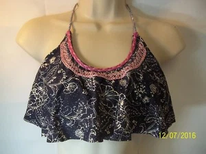 Urban Outfitters SAMPLE Womens SMALL Blue Floral Ruffle Cropped Bikini Top NWOT - Picture 1 of 6