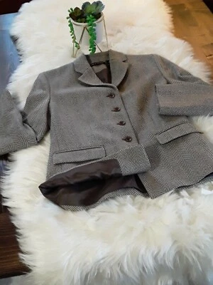 Chaqueta Blazer Valerie Stevens Mujer Talla 2P 2 Pequeña Lana - Marrón Rayas Patrón Foto 1 de 4