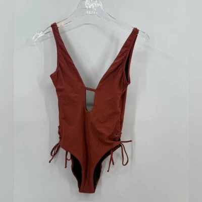 PilyQ brown one piece swimsuit with ties on side size small nwt - Image 1 of 4