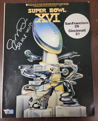 Joe Montana Firmado SB XVI MVP San Francisco 49ers Super Bowl Programa Fanáticos Foto 1 de 4