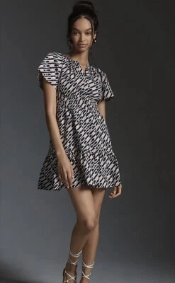 Anthropologie Somerset Cotton Mini Dress NWT Size S Navy Link Pattern - Image 1 of 4