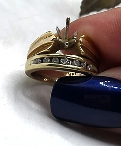 Vtg 14K Solid Gold Channel Set Diamond Wedding Soldered Set SZ 4 Open Prong Ring - Picture 1 of 11
