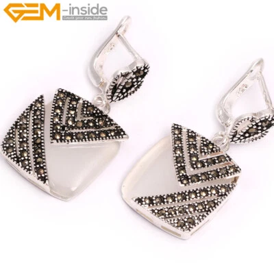 Pendientes colgantes para mujer con cuentas cuadradas de piedras preciosas de plata tibetana marcasita encanto Foto 1 de 4