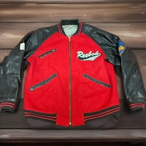 Vintage Leather Reebok Varsity Jacket Club Challenge Red Black Size Medium - Picture 1 of 14
