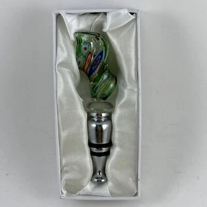 Wine Bottle Stopper Art Glass Swirl Shape Stopper 4.75” Tall Multicolor Green - Picture 1 of 15