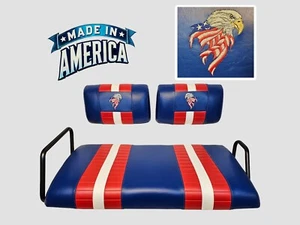 Red, White and Blue Replacement Golf Cart Seat Cover With Embroidered Eagle Head - Picture 1 of 13
