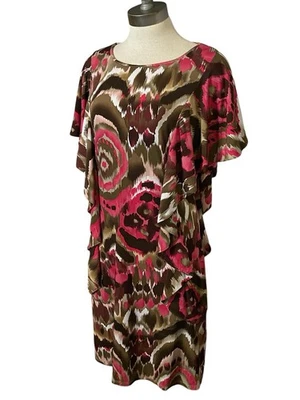 MARC BOUWER Size Small Marbled Floral Ruffled Sleeves Knee Length Spandex Dress - Image 1 of 4