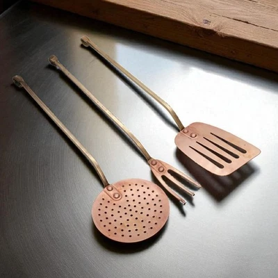 Juego de 3 piezas de utensilios colgantes de latón cobre B & M Douro vintage casa de campo Foto 1 de 4