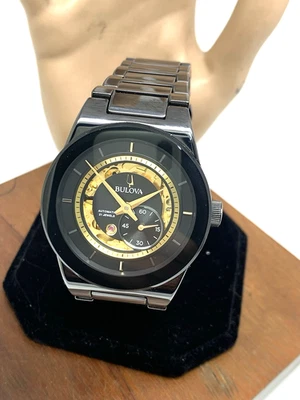 Bulova Men's Watch 98A291 Millennia Automatic Skeleton Gold Black Dial Ceramic - Image 1 of 4