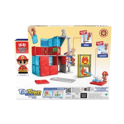 NEW Tile Town Fire House Magnetic Tiles Construction Building Playset + Figures - Image 1 of 4