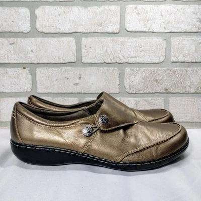Mocasines sin cordones Clark's Ashland Lane Q talla 12 bronce cosido mocasín punta boho Foto 1 de 4