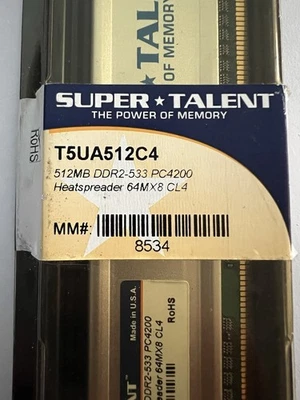 T5UA512C4 Super Talent 512MB DDR2-533 Non ECC PC2-4200 Heatspreader - Image 1 of 4