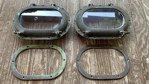 2 Antique Solid Bronze Oblong Porthole Windows w/ Trim Piece, Windows For Door - Picture 1 of 20