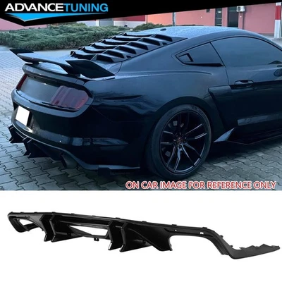 For 15-17 Ford Mustang V6 GT Speed Style Rear Bumper Diffuser Lip PP Gloss Black - Image 1 of 4