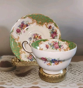 Vintage Greenby Paragon Footed Tea Cup & Saucer Set Fliral With Bird - Picture 1 of 12