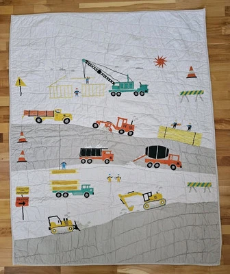 Land Of Nod Builders Quilt Construction Vehicles Baby Crib Blanket Patchwork EUC - Image 1 of 4