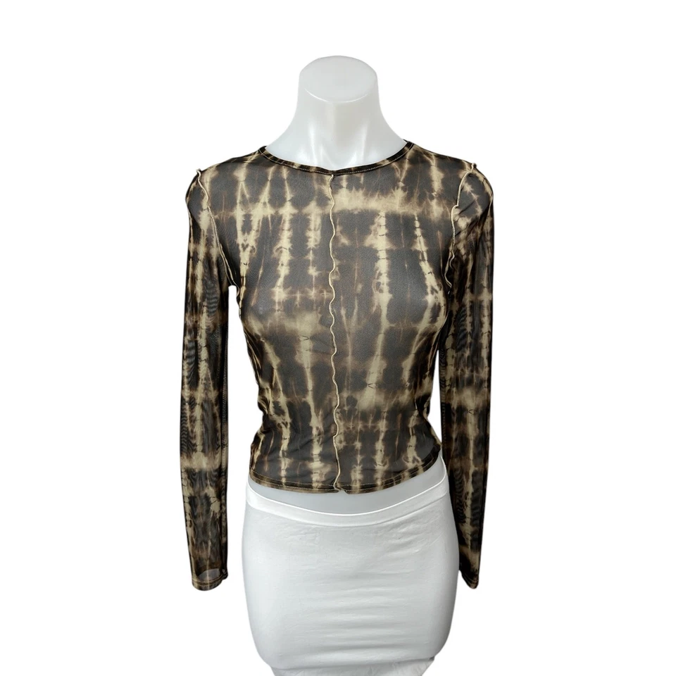 Top Corto Pullover Manga Larga Transparente Malla Costura Marrón Urban Outfitters Talla S Foto 1 de 4