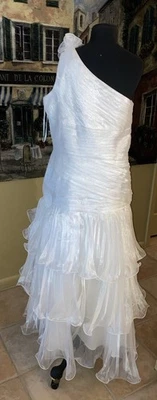 复古 80 年代白色单肩长 Rouches 荷叶边正式礼服加 XXL — 第 1/4 张图片