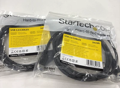 2 StarTech USB3SEXT2MBK 6.5' (2m) USB 3.0 A Male to A Female Extension Cables - Image 1 of 4