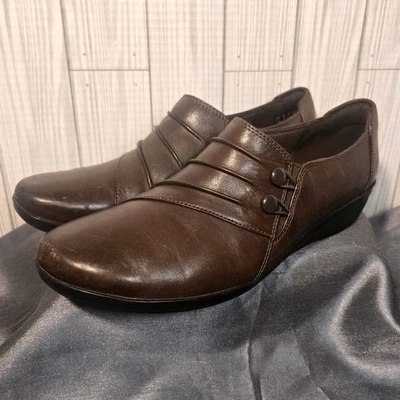 Mocasines Clarks Everlay Romy para mujer talla 10M cuero marrón sin cordones  Foto 1 de 4