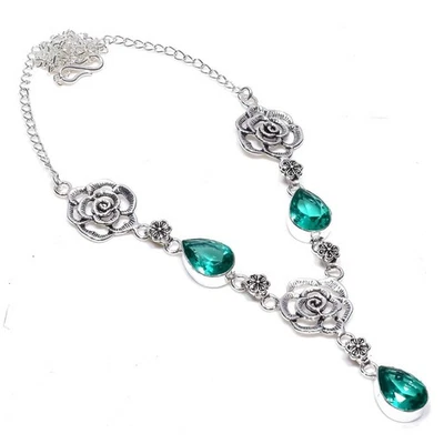 Collar de joyería de plata de ley 925 con piedras preciosas de turmalina verde tamaño-17-18" Foto 1 de 4