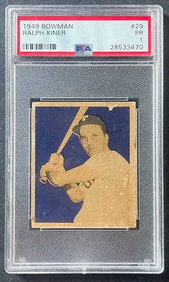 1949 年 Bowman #29 Ralph Kiner 匹兹堡海盗队棒球卡 PSA PR 1 美国职棒大联盟 — 第 1/2 张图片