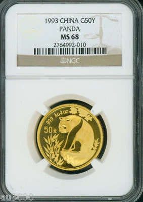 1993 GOLD PANDA 50Y 50_YUAN NGC MS68 MS-68 CHINA 1/2 Oz. RARE! - Image 1 of 3