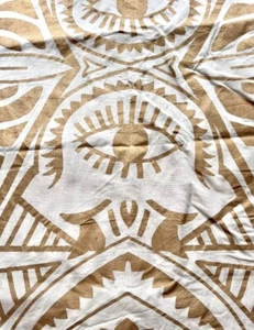ANTHROPOLOGIE Ivory Gold Mystic Eye Print Cotton Huge Tablecloth Tapestry - Picture 1 of 13