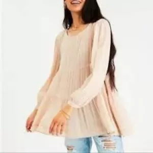 American Eagle Baby Doll Keyhole Tiered Top Womens sz XS Beige Coastal Milkmaid - Picture 1 of 10