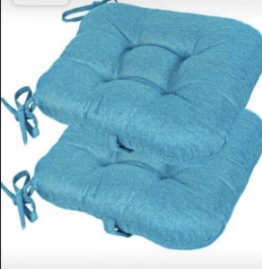 2) Küchentheke Barhocker Kissen Esszimmer Plüsch getuftet blau Stuhlauflage mit Krawatten - Bild 1 von 4