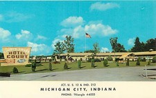 Michigan City, In Roadside Golden Sands Hotel Court 1950s Chrome Postcard