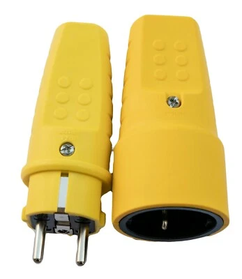 EU Euro AC Power Plug and Socket Set Yellow cable connection plug Continental - Image 1 of 4