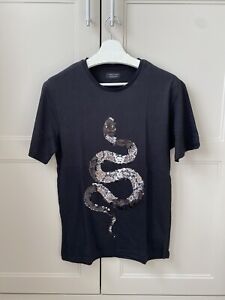 Mens Zara Size S Black Snake Sequin T Shirt - New No Tags