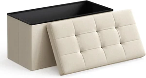 30 Inches Folding Storage Ottoman Bench Storage Chest Foot Rest Stool Beige - Picture 1 of 12