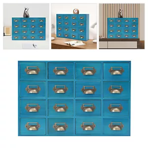 16 Drawer Storage Cabinet, Wooden Medicine Cabinet Desktop Drawer Organizer Blue - Picture 1 of 18