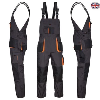 Bib and Brace Overalls Heavy Duty Work Trousers Dungarees Knee Pad Pockets UK - Image 1 of 4