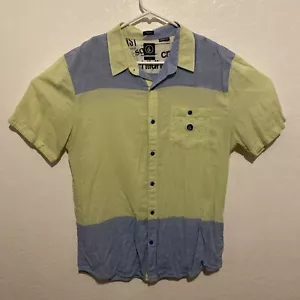 Volcom Green Blue Slim Fit Short Sleeve Button Up Shirt Mens Size XL - Picture 1 of 11