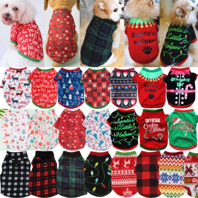 Pet Christmas Clothes Puppy Dog Jumper Small Yorkie Chihuahua Cat T-shirt Outfit