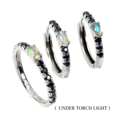 925 Argento Sterling Set Ovale Opale di Fuoco Zaffiro Naturale Gemma Gioielli - Immagine 1 di 4