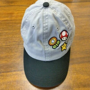 Super Mario Youth Kids OSFM Baseball Cap Hat Gray & Black Toad Fire Flower Star - Picture 1 of 8