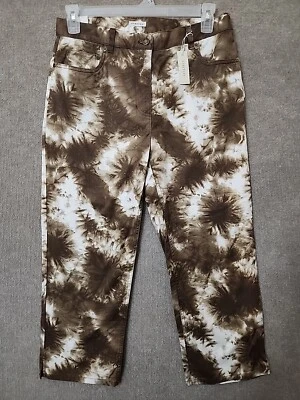 Jean Jones New York Sport Everyday Crop Mujer 10 Marrón Blanco Tye Die Stretch NUEVO Foto 1 de 4