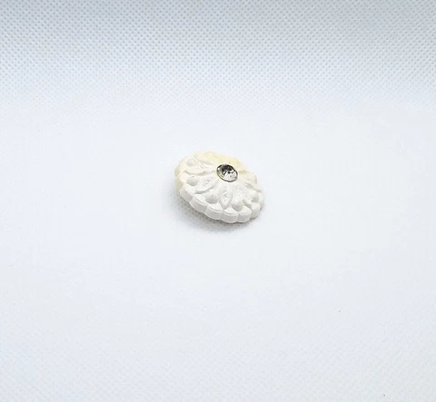 Large Antique Shank Style Button White Flower With Rhinestone Center Domed #30 Cover