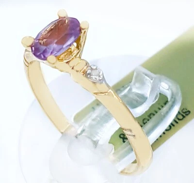 AAA ALEXANDRITE 0.67 Cts & GENUINE DIAMOND RING 10K YELLOW GOLD - New With Tag - Image 1 of 4