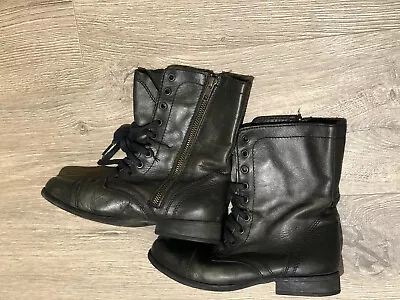 Bota de combate Steve Madden para mujer de cuero con cordones talla 6,5 Troopa negra/verde Foto 1 de 4