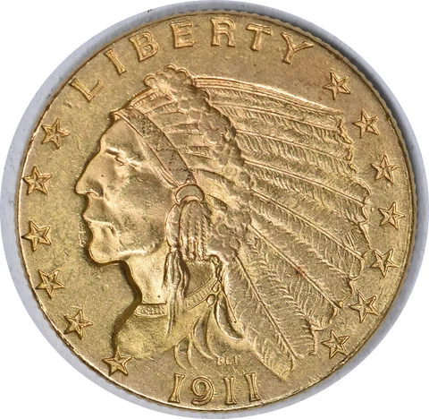 1911 $2.50 Gold AU Slider Uncertified Indian #1025 Cover