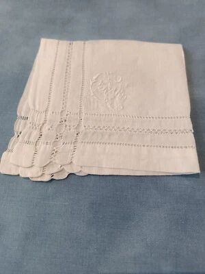 Mouchoir ancien d'homme en voile de lin blanc - Photo 1/3